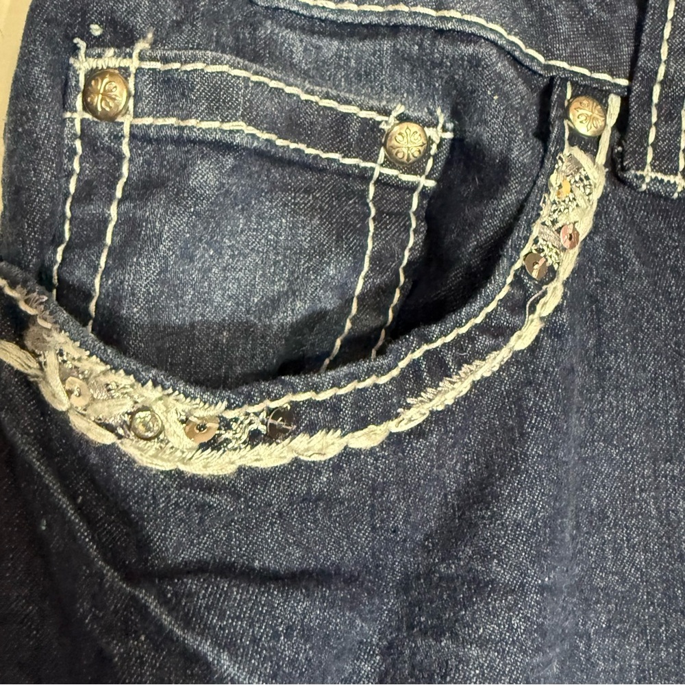 ZCO Jeans Dk Wash Bootcut Contrast Stitching, Bling Flap Pocket w/Button Size 16 - Picture 5 of 8